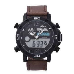 GENOA Miyota Sports Watch Coffee Faux Leather Band